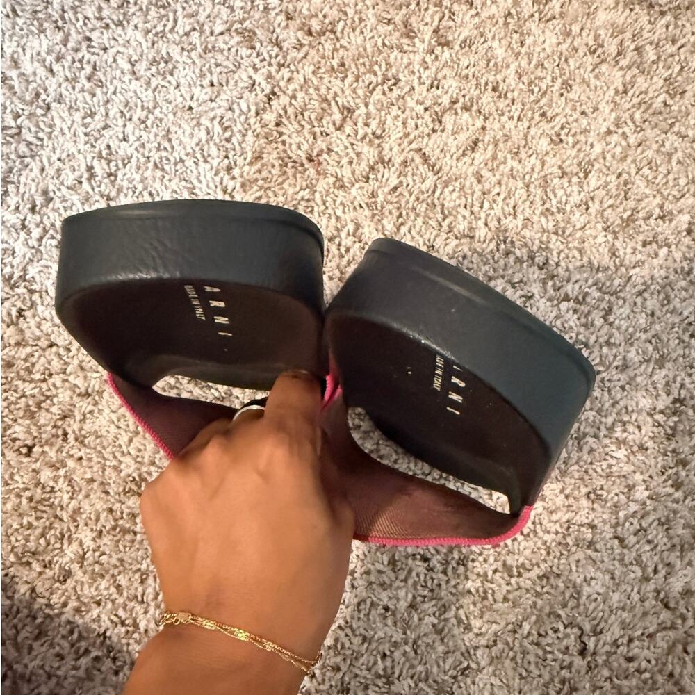 Marni Pink & Orange Geometric Logo Strap Slide Sandals - 39 - Picture 11 of 12